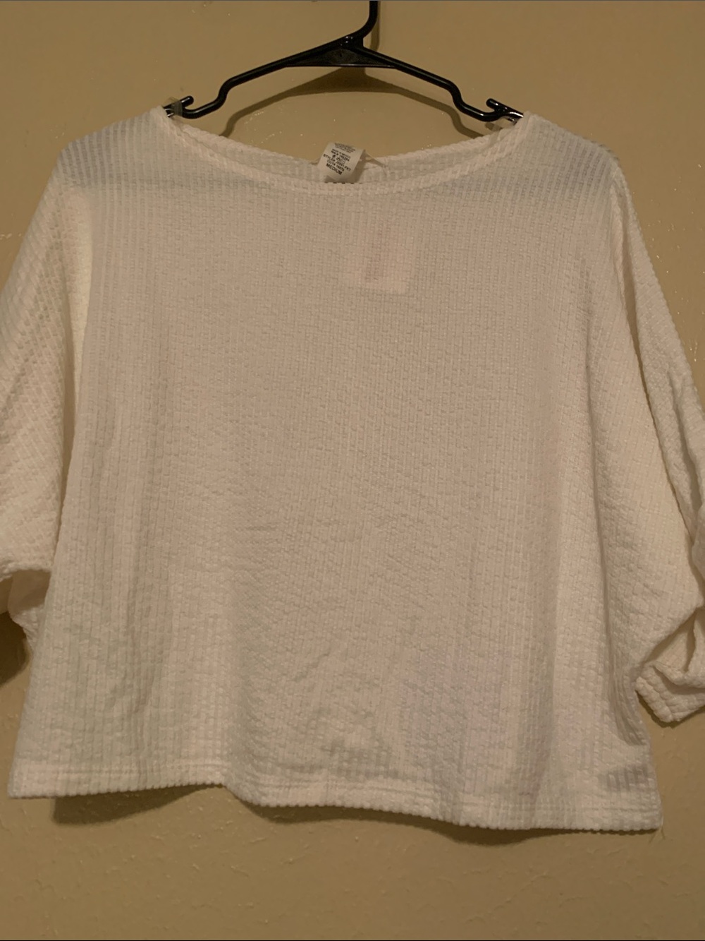 Caution To The Wind White Textured Waffle Knit Boxy Top (M)